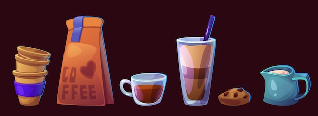 Free vector coffee set isolated on black background