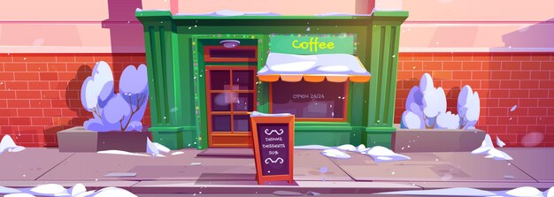 Coffee shop exterior in winter