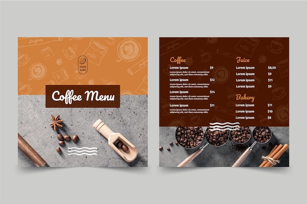 Coffee shop menu