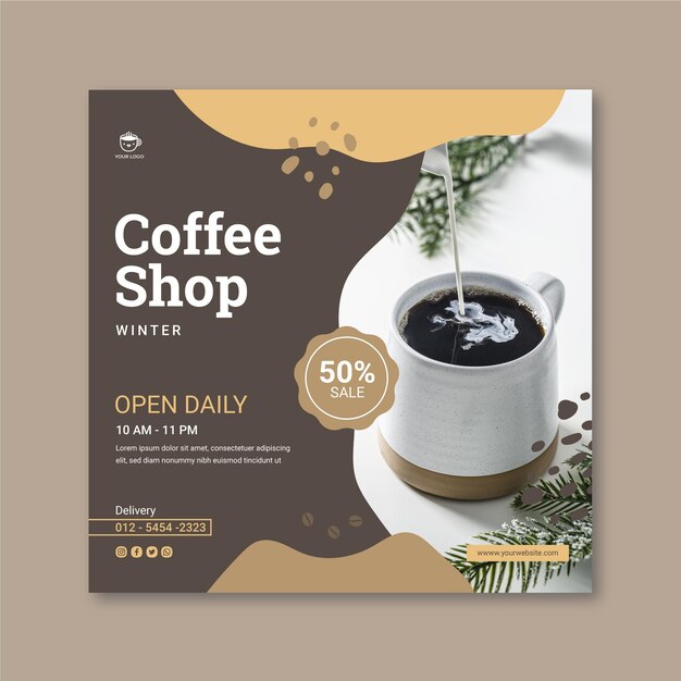 Coffee shop square flyer template