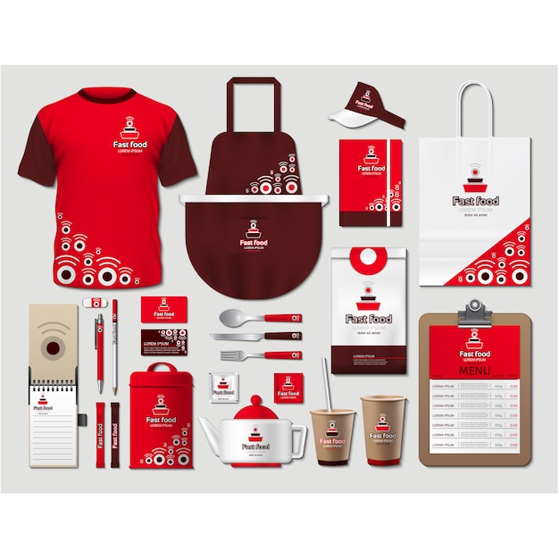 Free Vector coffee shop stationery with red design