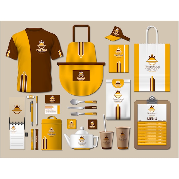 Free Vector coffee shop stationery with yellow design