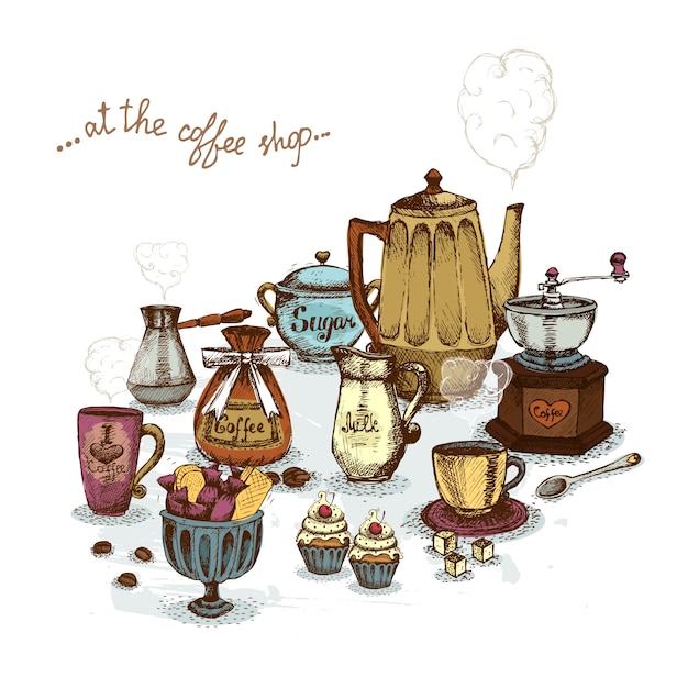 Free Vector coffee shop still life