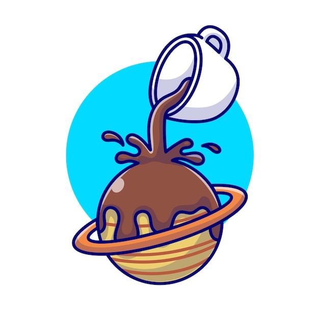 Coffee Spilled On Planet Cartoon Vector Icon Illustration Science Drink Icon Concept Isolated Flat