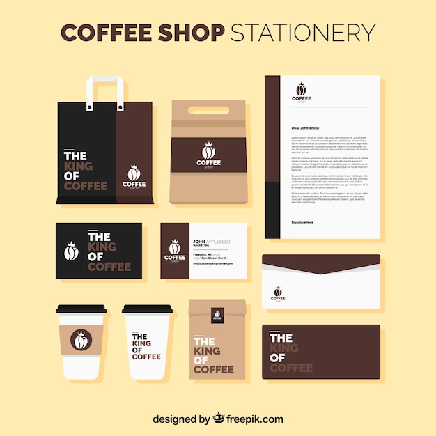 Coffee stationery in flat design