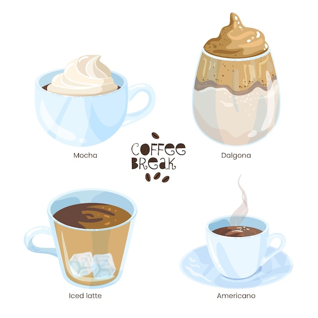 Free Vector coffee types collection