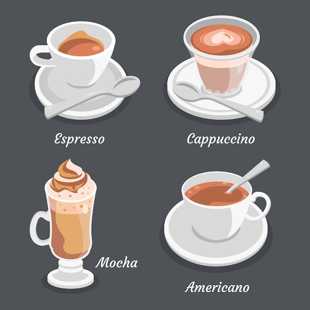 Free Vector coffee types pack