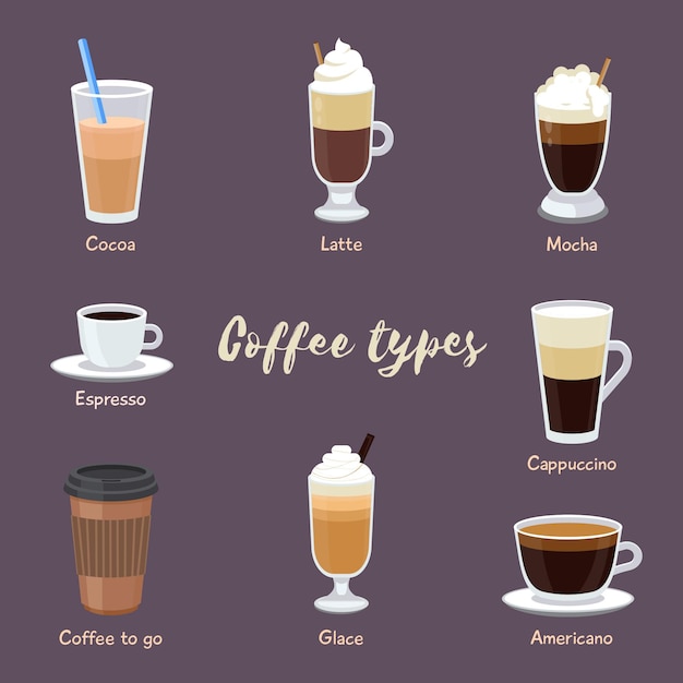 Free Vector coffee types pack