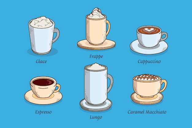 Free Vector coffee types pack