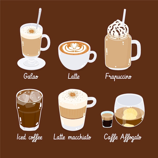 Free Vector coffee types pack