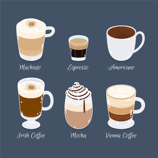 Free Vector coffee types set