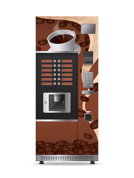 Coffee vending machine realistic icon with electronic control panel and option button isolated