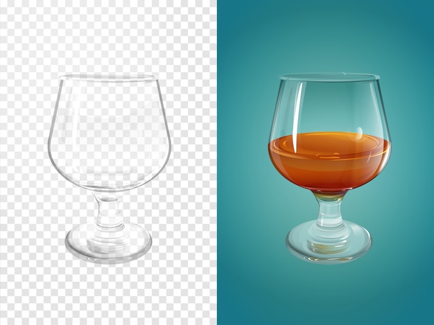 Cognac 3D illustration of realistic crockery for brandy cognac.