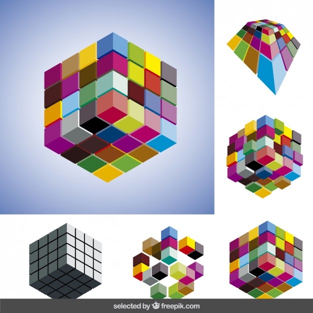 Free Vector colection of 3d cubes