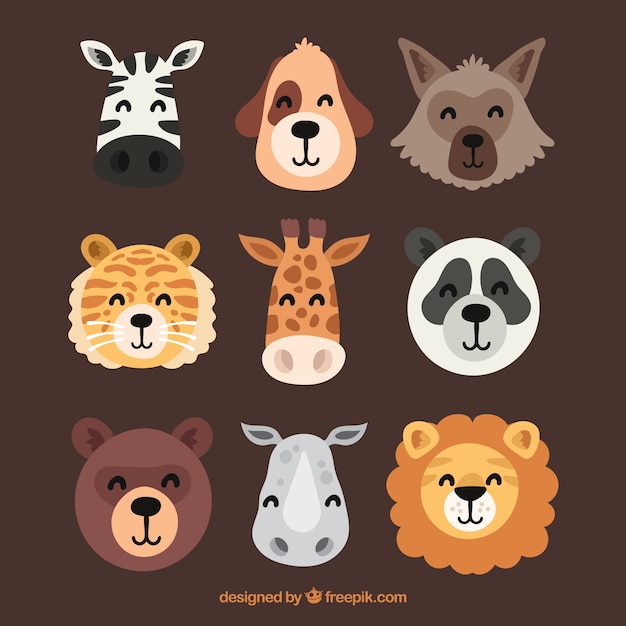 Free Vector colelction of smiley animal faces