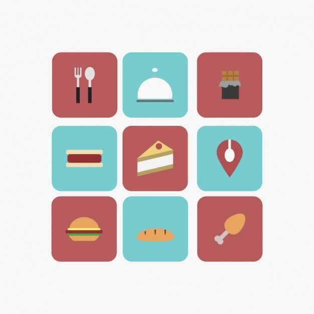 Collage of restaurant and food in flat design 