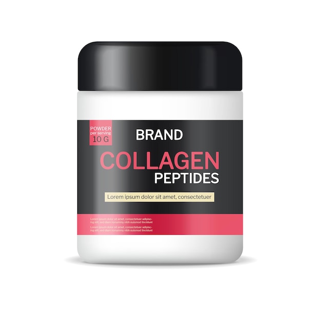 Collagen powder Vector realistic mock up. Product packaging label designs