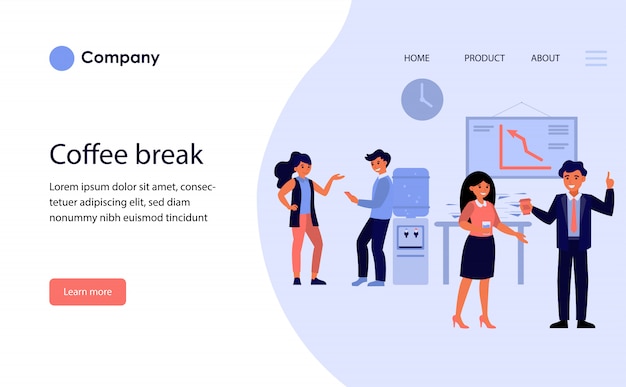 Colleagues talking at coffee break. Website template or landing page