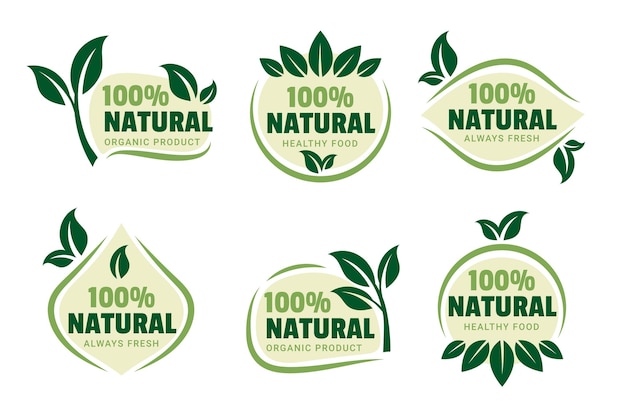 Collection of 100% natural green badge