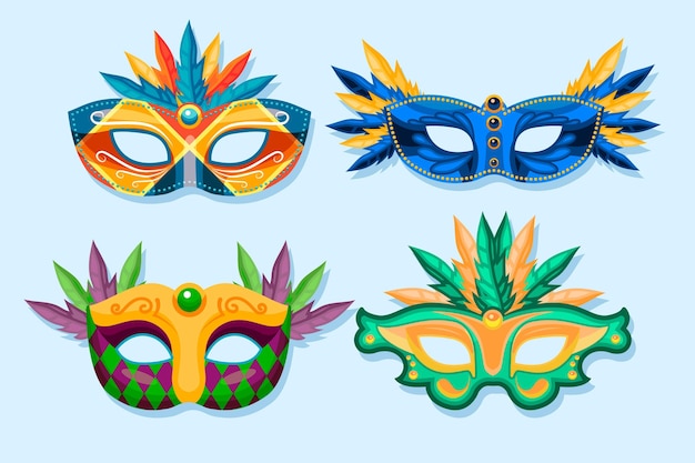 Collection of 2d feathered venetian carnival masks