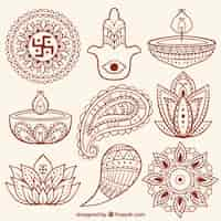 Free vector collection of abstract shapes and diwali ornamental candles