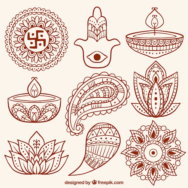 Free Vector collection of abstract shapes and diwali ornamental candles 