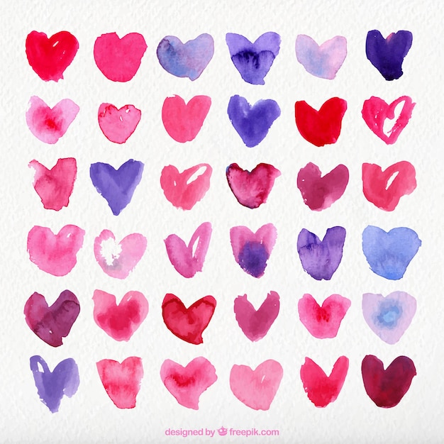 Collection of abstract watercolor hearts