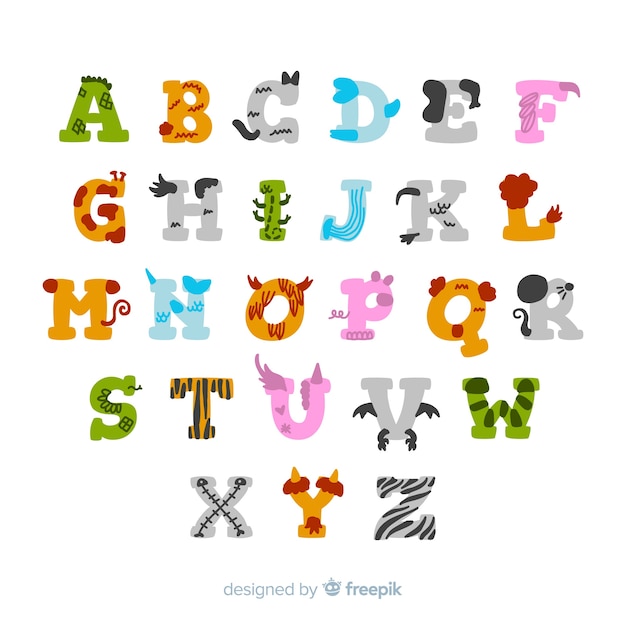 Collection of adorable letters made out of cute animals