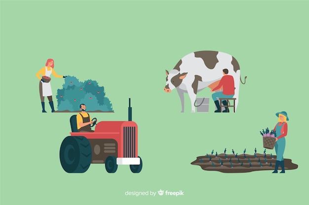 Collection of agricultural workers flat design