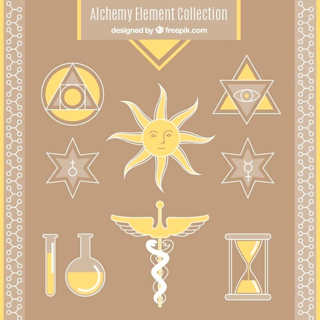 Free Vector collection of alchemy symbols in yellow color