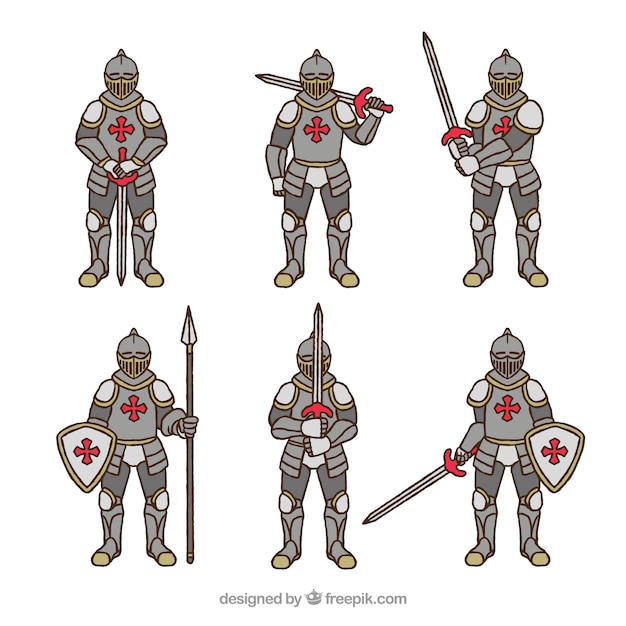 Free Vector collection of armor knight with different postures