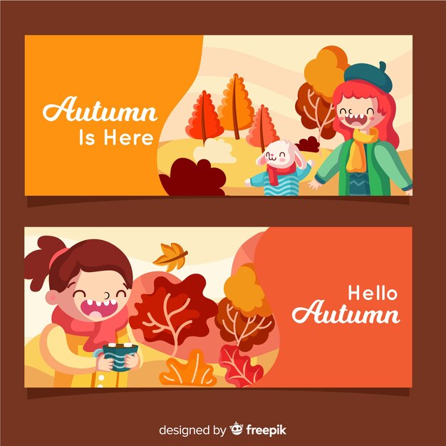 Collection of autumn banner flat style