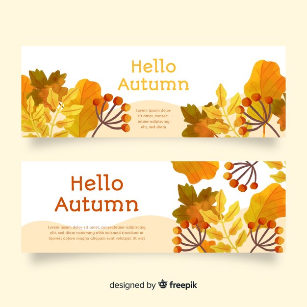 Collection of autumn banner watercolor style