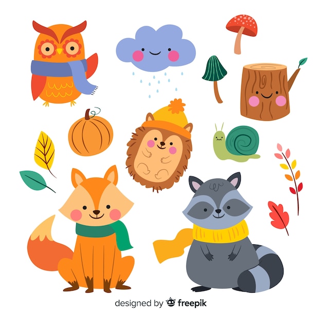 Free Vector collection of autumn forest animals flat design