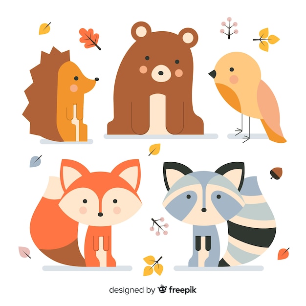 Collection of autumn forest animals flat design