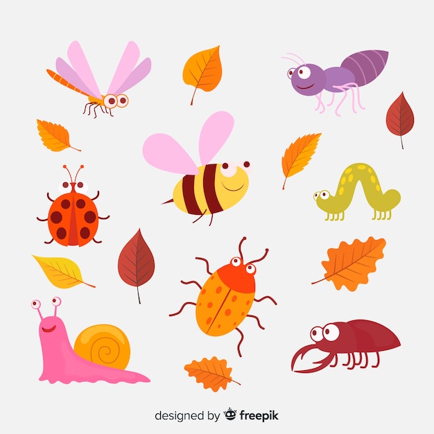 Collection of autumn forest animals flat design