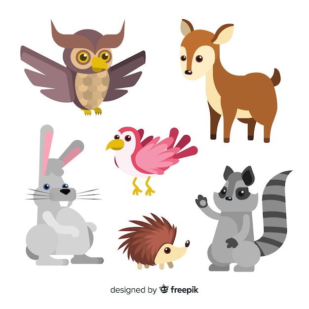 Free Vector collection of autumn forest animals flat design