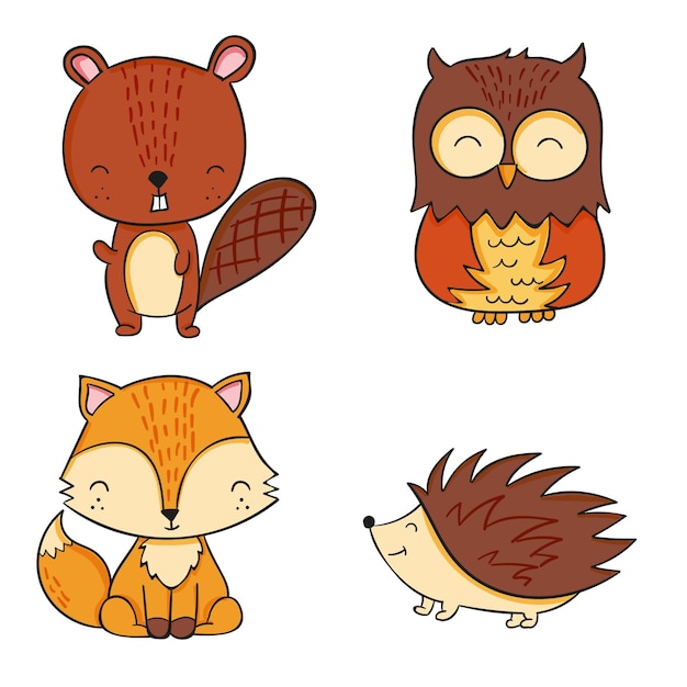 Collection of autumn forest animals