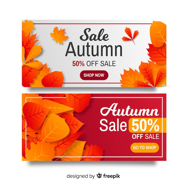 Collection of autumn sales banner flat design