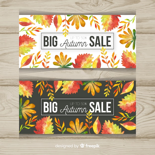 Free vector collection of autumn sales banner watercolor design