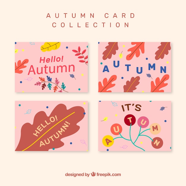 Collection of autumnal cards with colorful leaves