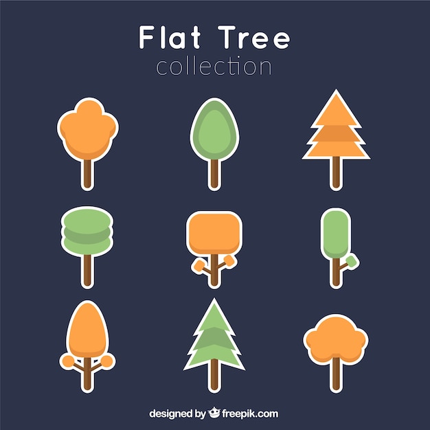 Collection of autumnal tree stickers in flat design