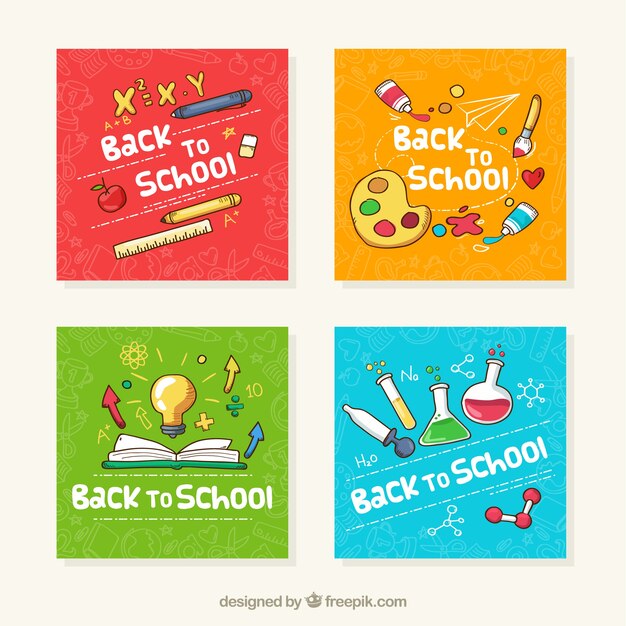 Collection of back to school cards in four colors