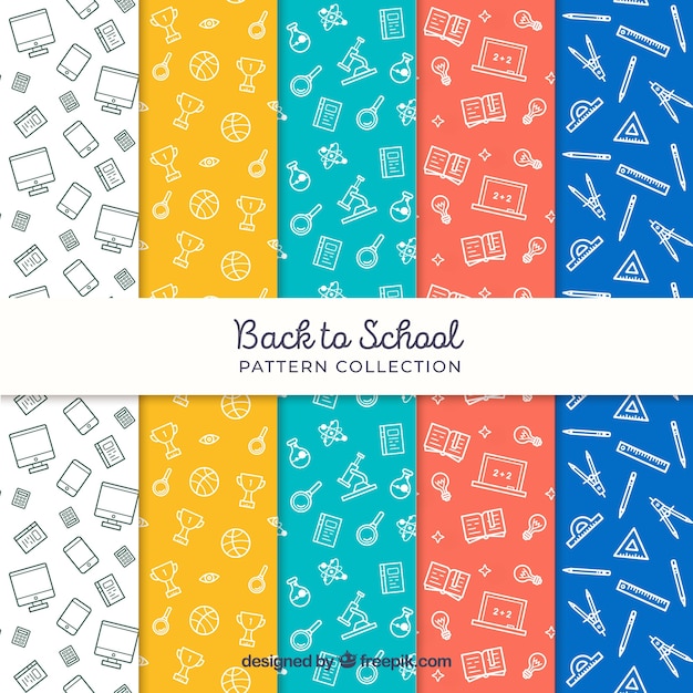 Collection of back to school patterns in different colors