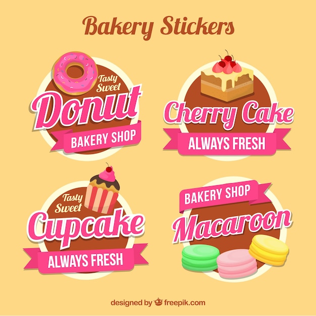 Collection of bakery stickers in flat style