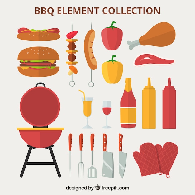 Collection of barbecue elements in flat design