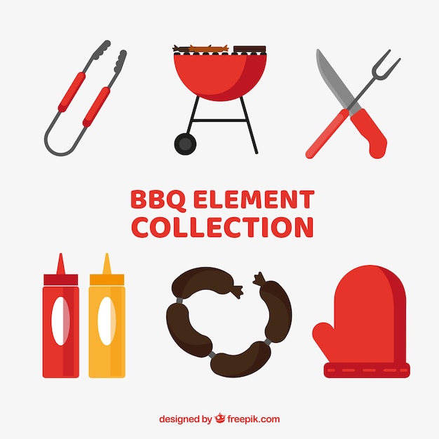 Collection of barbecue elements in flat design