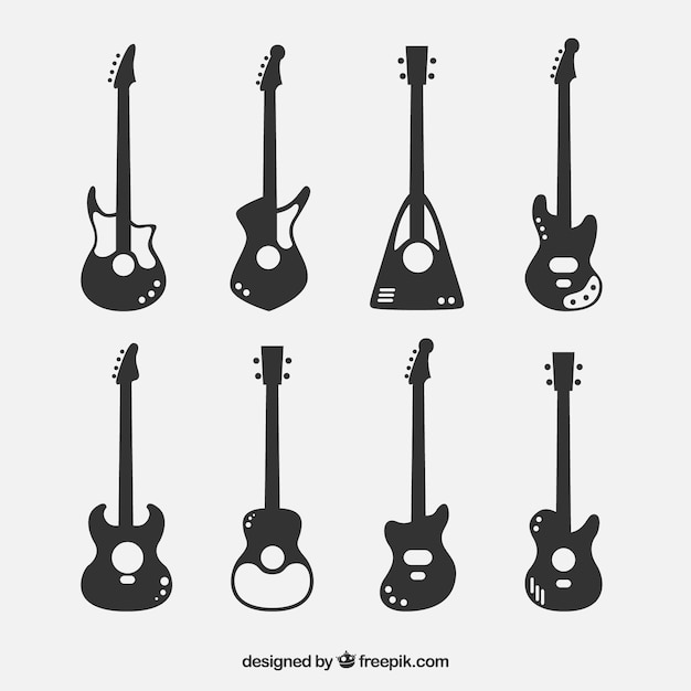 Free Vector collection of bass guitar silhouettes