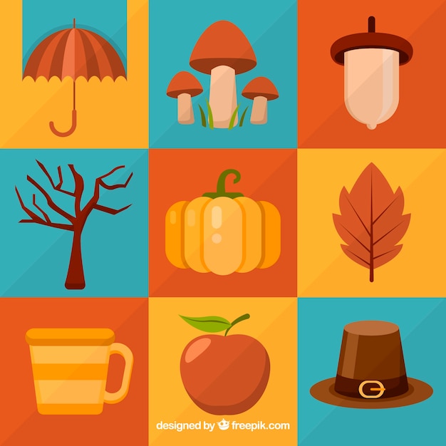 Free Vector collection of beautiful autumn elements in flat design