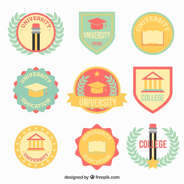 Free Vector collection of beautiful college logos in retro style